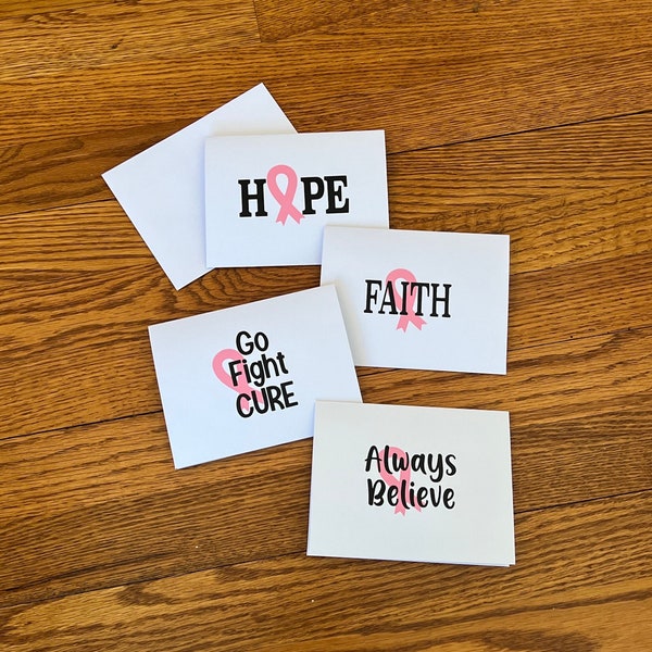 Breast Cancer Support and Awareness, Set of 4 Note Cards/ Can be made with any color Ribbon