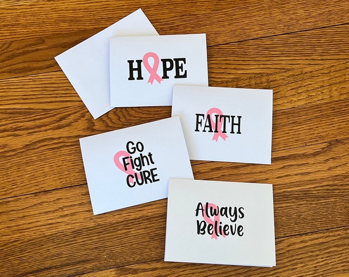 Breast Cancer Support and Awareness, Set of 4 Note Cards/ Can be made with any color Ribbon