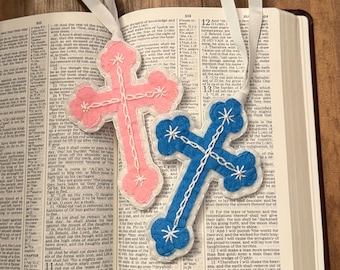 Personalized Felt Cross Bible Bookmark/Ornament:First Communion,Baptism,Confirmation, Godchild, Easter Keepsake/Baptism Gift for Boy or Girl