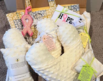 Mastectomy Care Package: Heart Pillow, Port Pillow, Drain Holders - Blue & Gold
