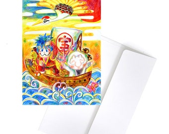 Mystical Ninja | Ganbare Goemon Artwork | Greeting Cards | Retro Old School RPG Stationery | Great Indie Artist Works | Art Print | Birthday