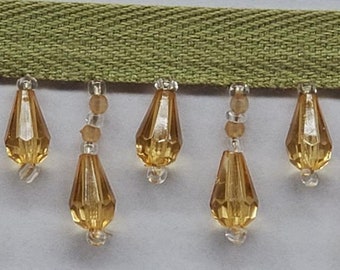 PER YARD Sparkling Decorative Bead Ribbon Fringe - Light Yellow Gold Burl
