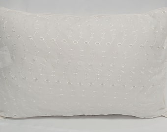 Ecru Eyelet pillow cover with zipper self welt- 21" x 14" Decorative Throw Pillow
