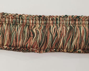 2" Brush Fringe Multi color terracotta, Green, tan 4.5 yards Lot price- For sewing, Home Decor, Drapery, Upholstery and crafts (A30)