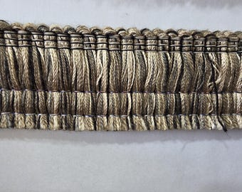 1-1/2" Brush Fringe Trim, Black Olive Green Tan Cream, 5 Yards (B07)