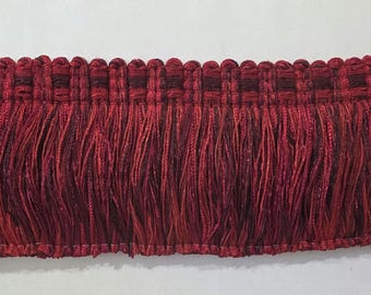 Garniture à franges brossée de 3 pouces, bordeaux rouge, couture, draperie, travaux manuels de capitonnage (B12) - 3,5 mètres