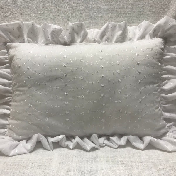 White Mock Eyelet pillow cover with zipper - 21" x 14" Decorative Throw Pillow