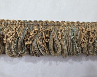 Looped Brush Fringe Trim, Chartreuse Mint Camel, 1.5" Wide, Home Decor Upholstery Fabric (B04)