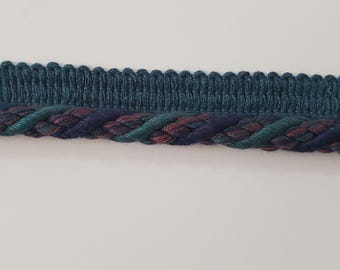 3/8" 3 ply twisted cord  trim with lip (A34) - mauve, navy blue,  teal