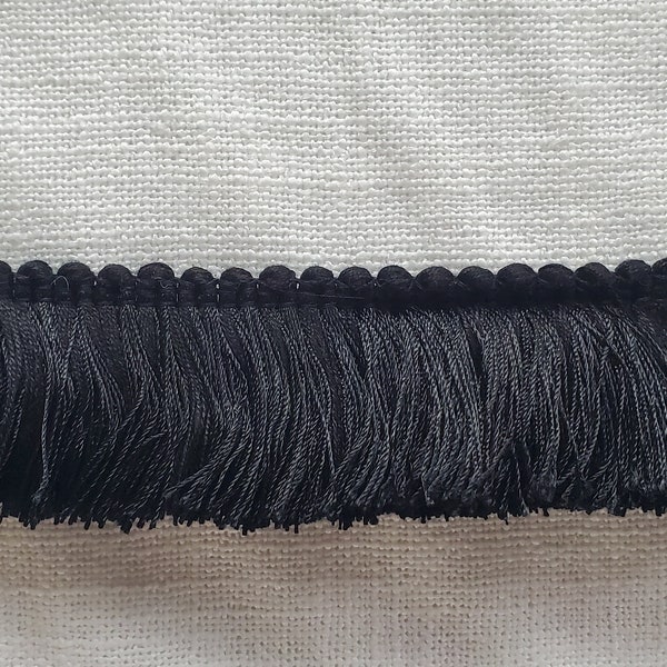 1-3/4" Brush Fringe Black sold per yard For Home Decor, Drapery, Upholstery and crafts