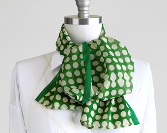 Garden Green Chiffon Scarf: Handmade Boho Style - Clover & Cream Dot Print