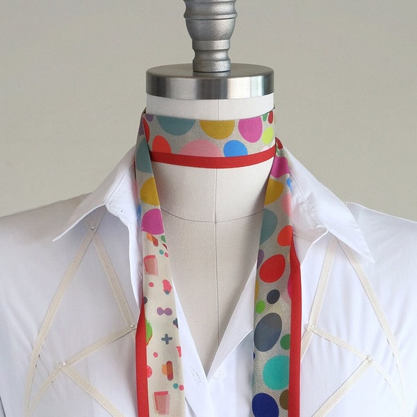 Polka dot skinny scarf, womens colorful bowtie, hair ponytail wrap neck scarf, ribbon scarf, fun accent accessory, cute style accent