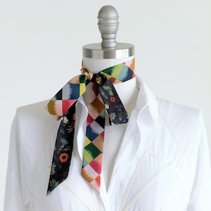 Jewel Tone Skinny Schal, Retro Check Print, Boho Krawatte