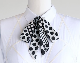 Black and White Polka Dot Skinny Scarf: Mod Ribbon Hair Tie