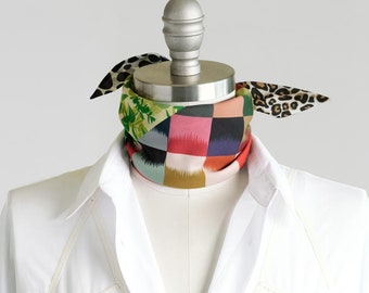 Jewel tone scarf, triangle bandana, ascot neckerchief, french chic scarf, cute summer gift, patchwork print scarves, soft choker scarf
