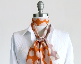 Handmade 70s Style Skinny Scarf, Orange Pink Print, Boho Belt
