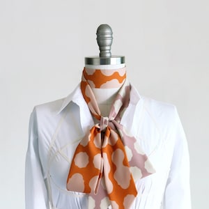 Pastel pop maxi long skinny scarf, 70s retro style sash, orange pink hair wrap, pretty soft bow choker, work fashion accent, boho style belt