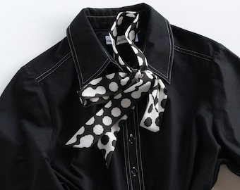 Handmade Polka Dot Skinny Scarf: Black and White Ribbon Tie