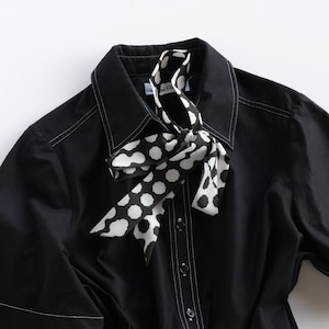 Handmade Polka Dot Skinny Scarf: Black and White Ribbon Tie