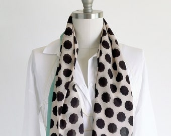Black dot chiffon scarf, all season scarf, mom boss gift, women's accessories, bold statement scarf, stylish soft feminine workwear accent
