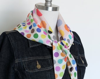 Artist palette colorful dot scarf, stylish work accent, bold statement neck scarf, modern chic hair wrap, mod head triangle scarf