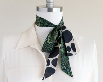 Emerald green skinny scarf, hair wrap, scarf pony, women's neck tie, ribbon choker scarves, pussy bow tie, professional style, y2k boss gift