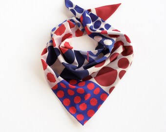 Red white blue abstract dot triangle bandana scarf, cowgirl style ascot, french chic neck scarf, festive gift for her, fun choker scarf