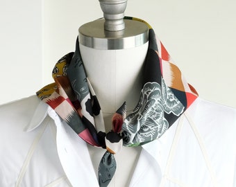 Colorful scarf, reversible bandana, ascot neckerchief, french chic scarf, stylish gift for her, women’s fashion scarves, soft choker scarf