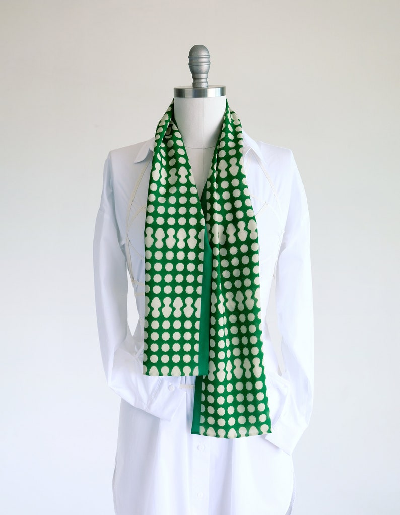 Garden green dot oblong chiffon scarf, Spring fashion accessory, woman chiffon scarf, clover-green accent, boho scarf, stylish mom gift image 4