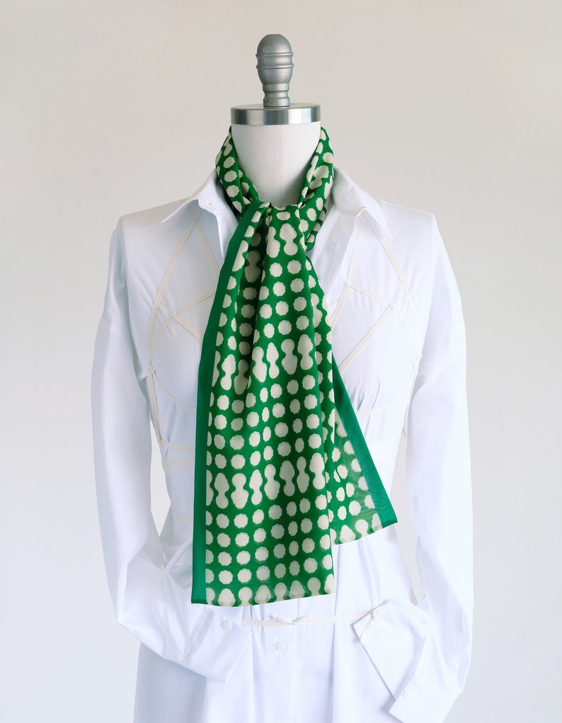 Garden green dot oblong chiffon scarf, Spring fashion accessory, woman chiffon scarf, clover-green accent, boho scarf, stylish mom gift image 8