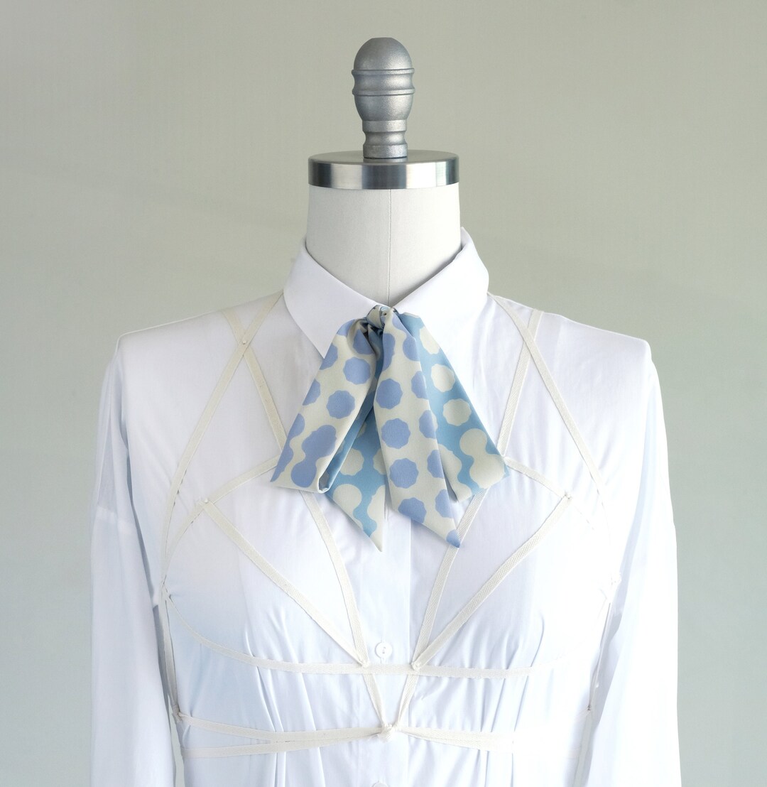 Pastel Blue Skinny Scarf, Dotted Hair Scarf, Ribbon Neck Scarf
