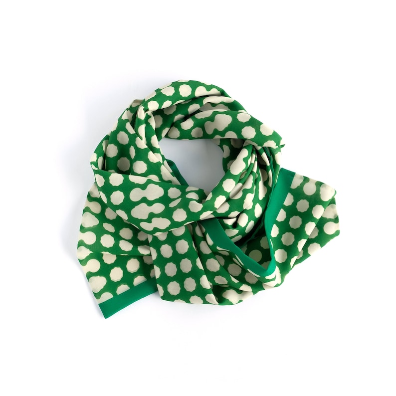 Garden green dot oblong chiffon scarf, Spring fashion accessory, woman chiffon scarf, clover-green accent, boho scarf, stylish mom gift image 5