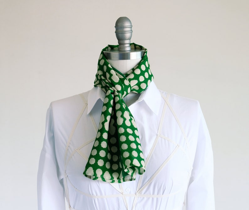 Garden green dot oblong chiffon scarf, Spring fashion accessory, woman chiffon scarf, clover-green accent, boho scarf, stylish mom gift image 7