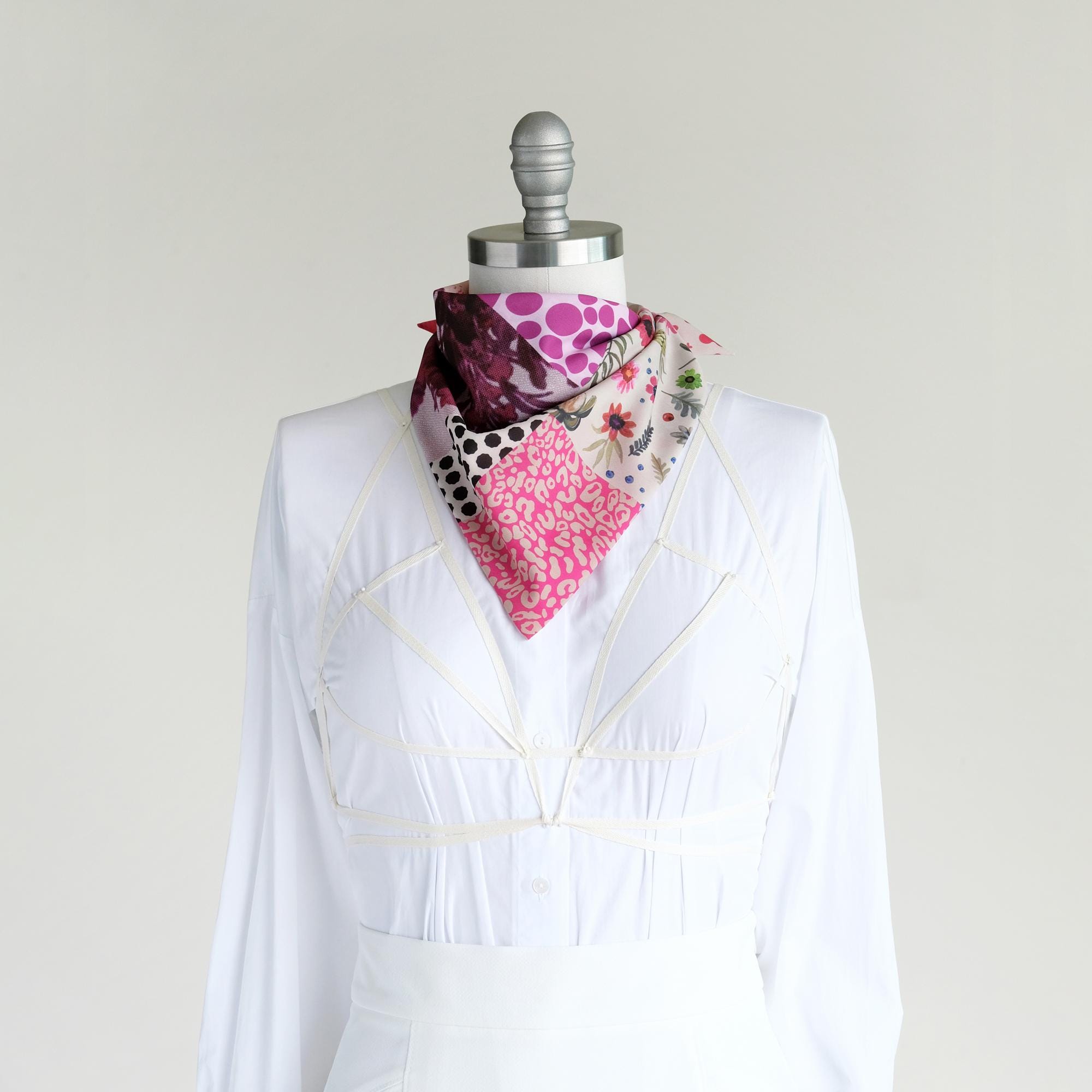 Berry pink patterned triangle bandana scarf, ascot neckerchief, cute summer gift for her, pink girly accessories, soft choker scarf