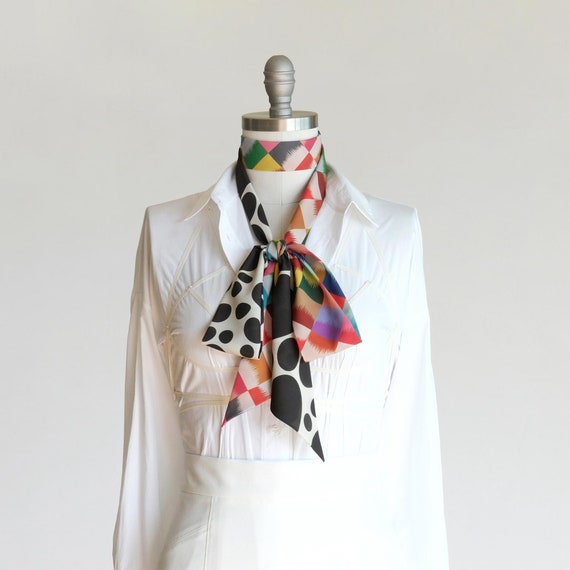 Colorful Check & Dot Print Skinny Scarf: 70s Style Sash Belt  display picture 1