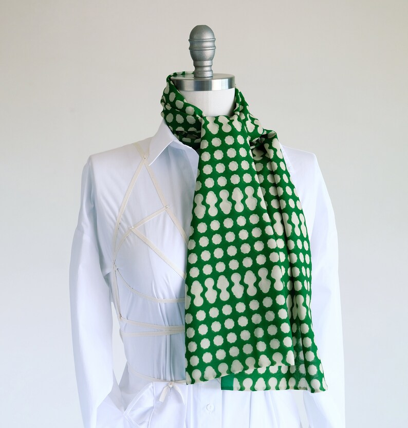 Garden green dot oblong chiffon scarf, Spring fashion accessory, woman chiffon scarf, clover-green accent, boho scarf, stylish mom gift image 6