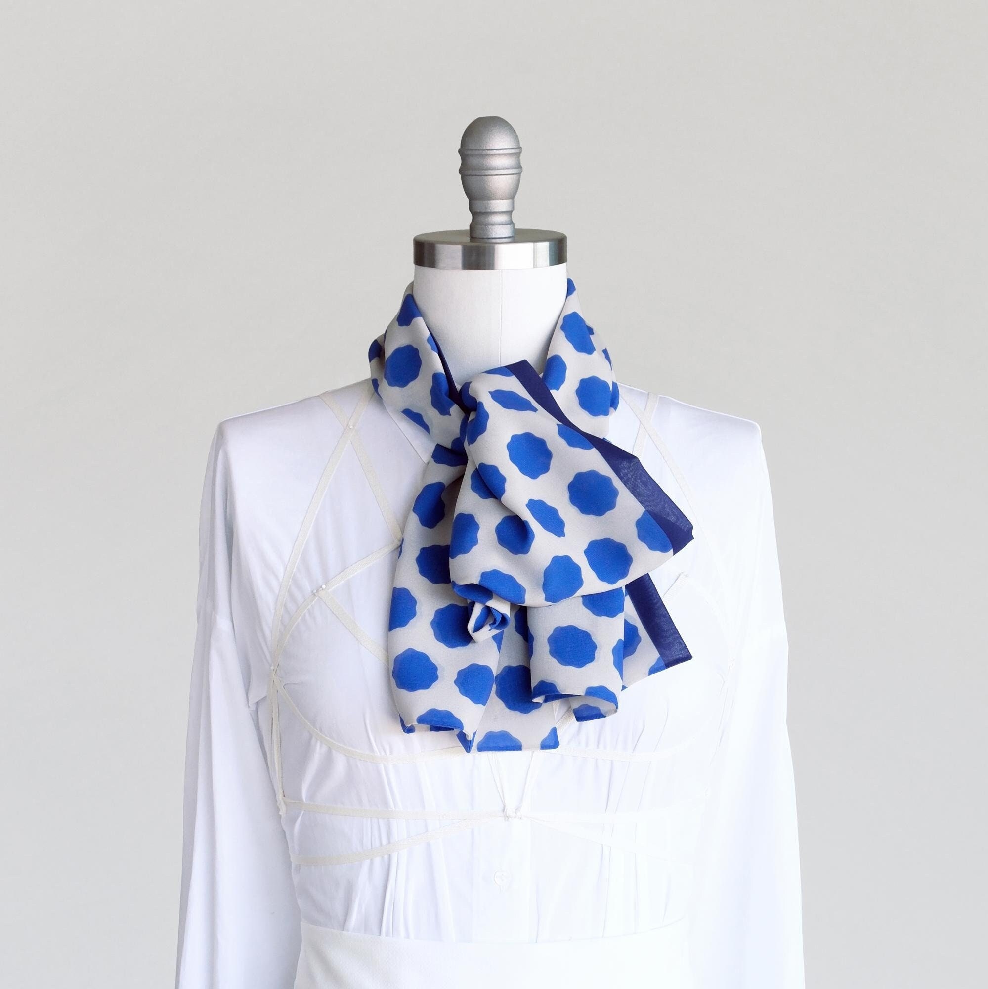 Royal Blue Dot Chiffon Scarf, Mom Boss Gift, Vivid Blue