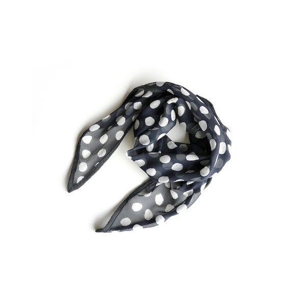 RESERVED for JillW - Polka Dot Travel Scarf in Navy and White Dots - trimmed in Graphite