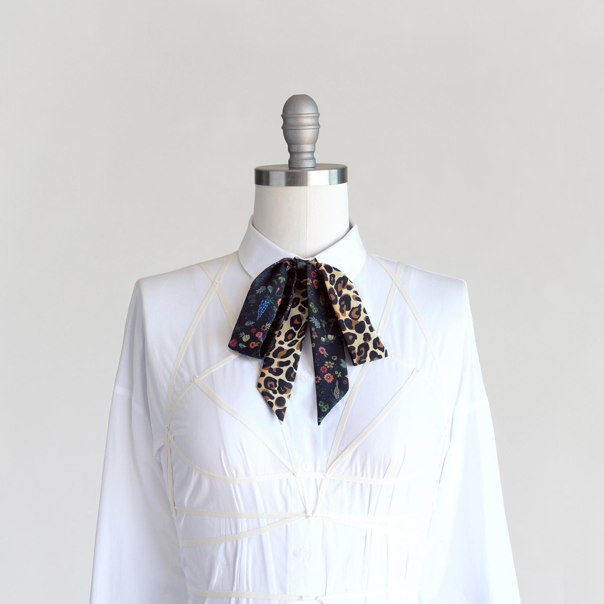 Floral Leopard Print Skinny Scarf: 70s Boho Hair Ribbon