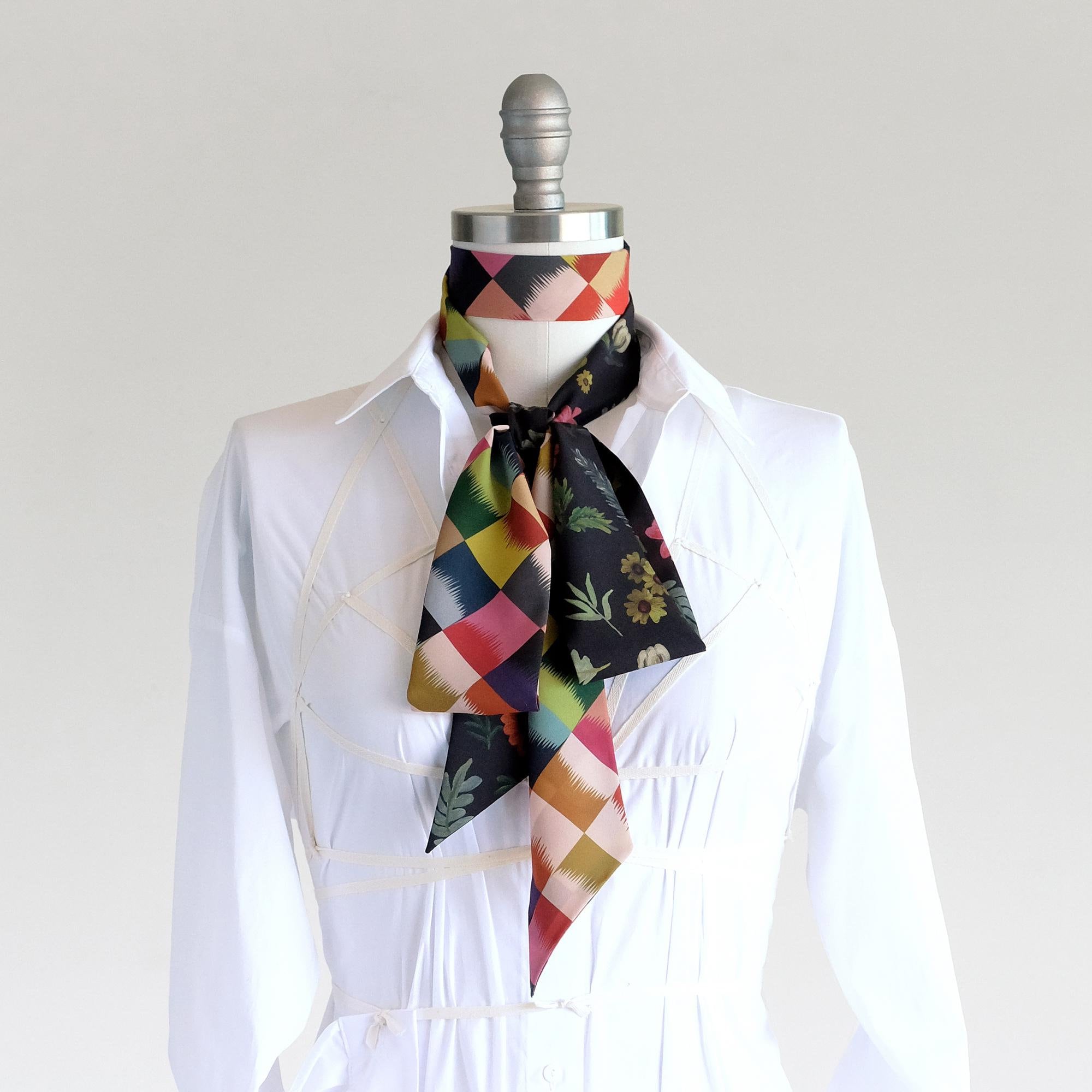 Maxi Long Skinny Scarf in a Jewel Color-block Check and
