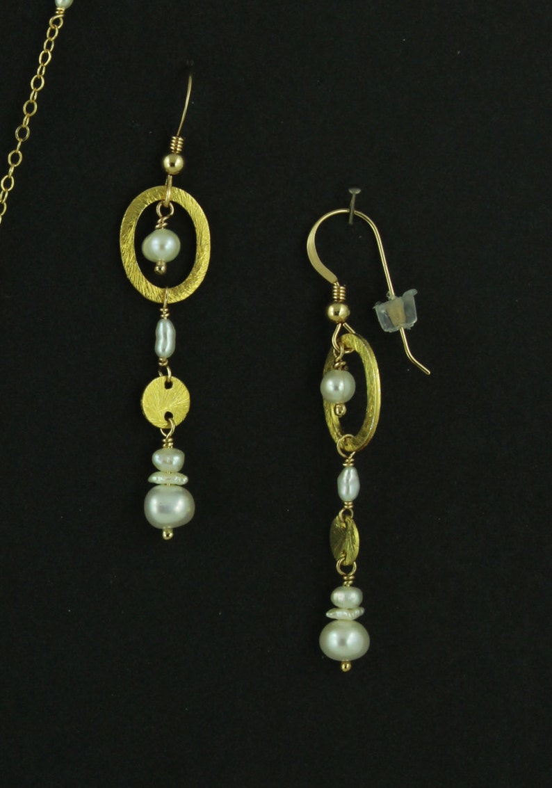 Freshwater Bawa Cultured Pearl Necklace Earring Set Gold 14K GF Freeform Wirewrapped New