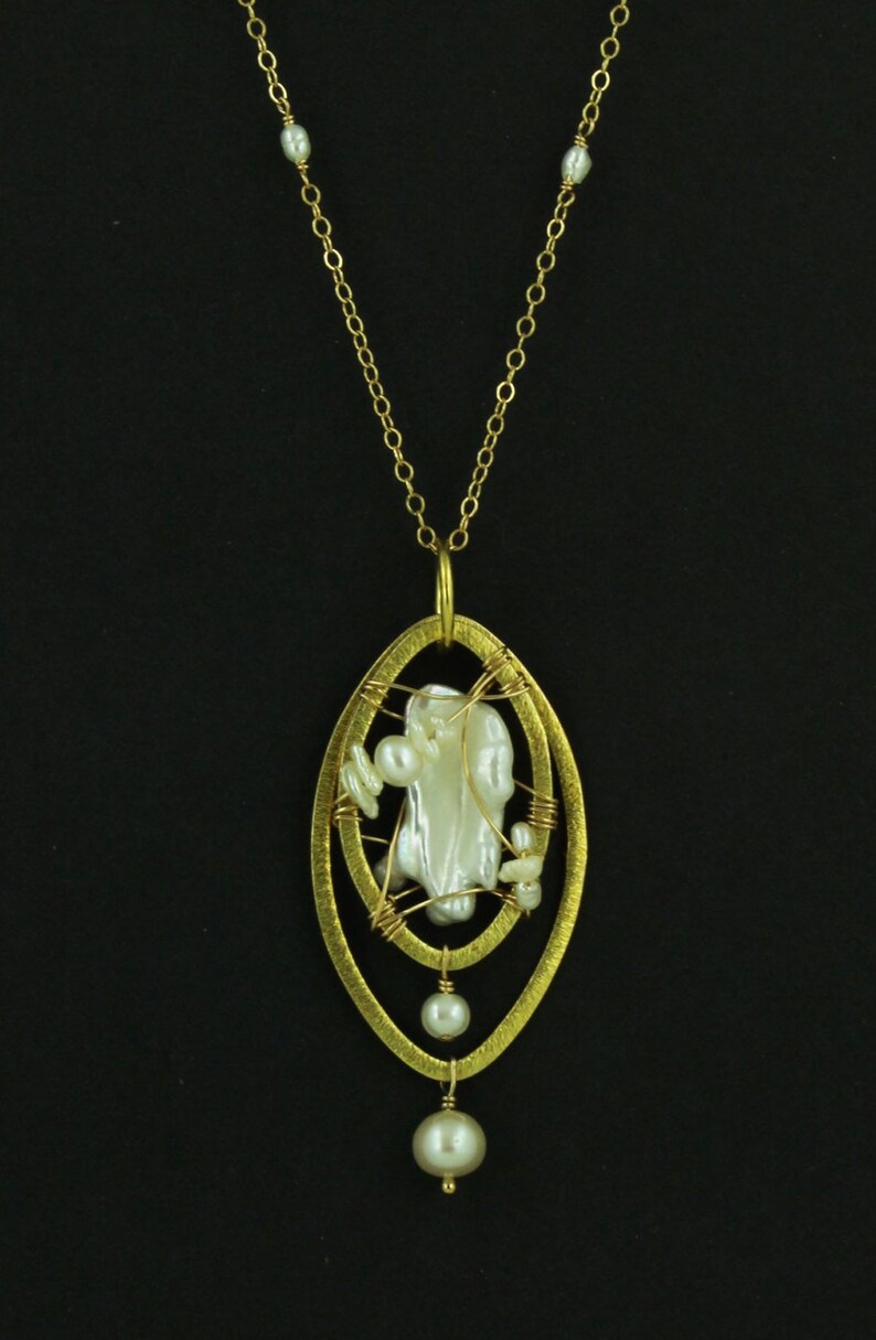 Freshwater Bawa Cultured Pearl Necklace Earring Set Gold 14K GF Freeform Wirewrapped New
