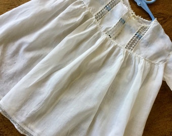 Antique baby dress, tatted lace, ivory