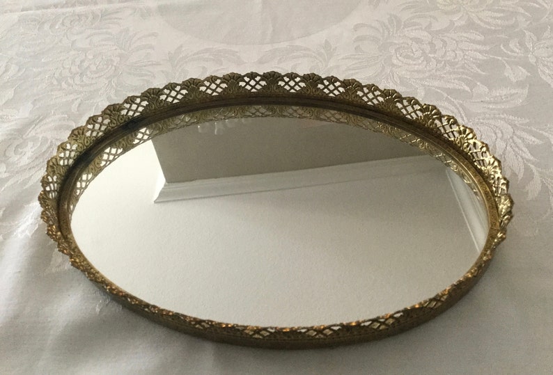 Oval Mirror Tray Vintage Vanity 11 1 5 X 8 2