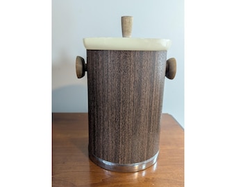 Vintage Kromex Ice Bucket Mid Century Modern Wood Grain Faux Bois Chrome USA