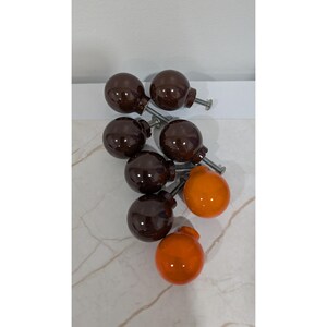 Vintage Ceramic Drawer Knobs Set of 8 Round Orb Glossy Brown Orange MCM Retro