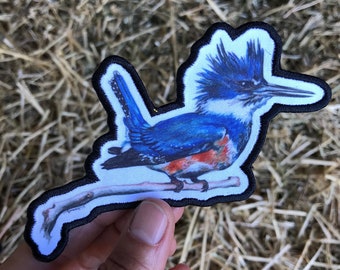 Kingfisher Patch, iron-on or sew, original illustration, digital print