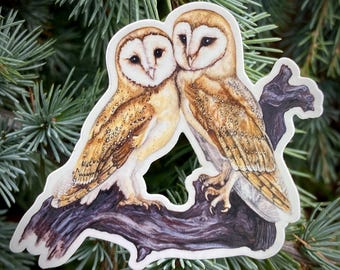 Barn Owls sticker, vinyl, 3.5", waterproof, original illustration