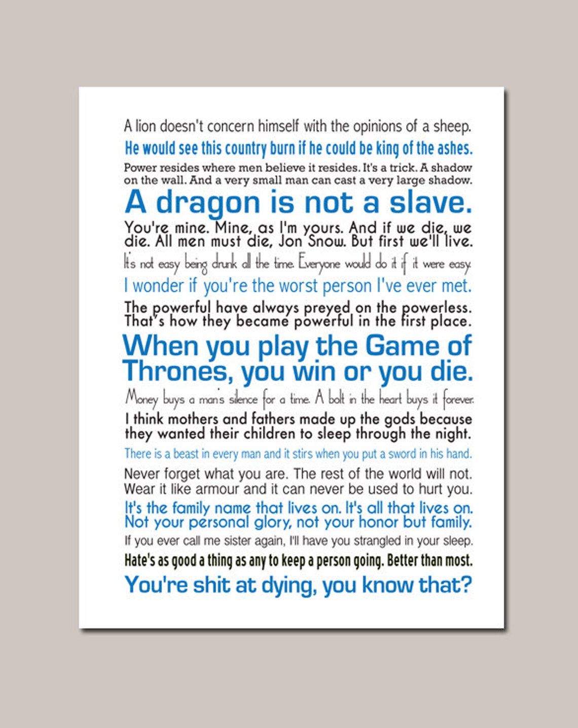 Game of Thrones Quotes 11 X 14 Inspiration Print - Etsy