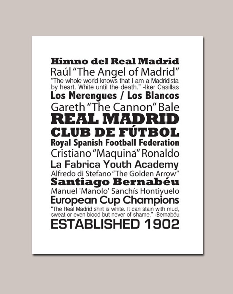 Real Madrid Football Club 11 X 14 Inspiration Print - Etsy